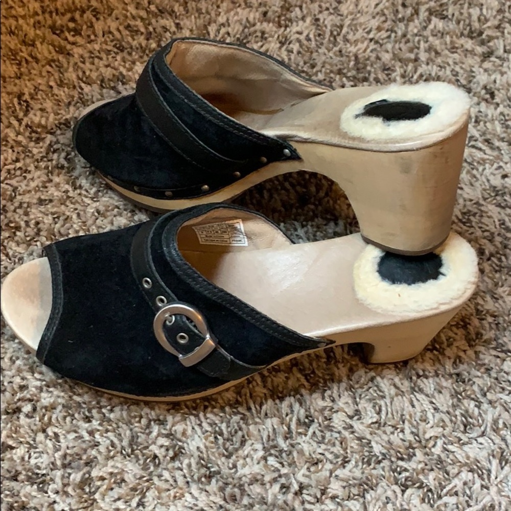 Black suede UGG clogs